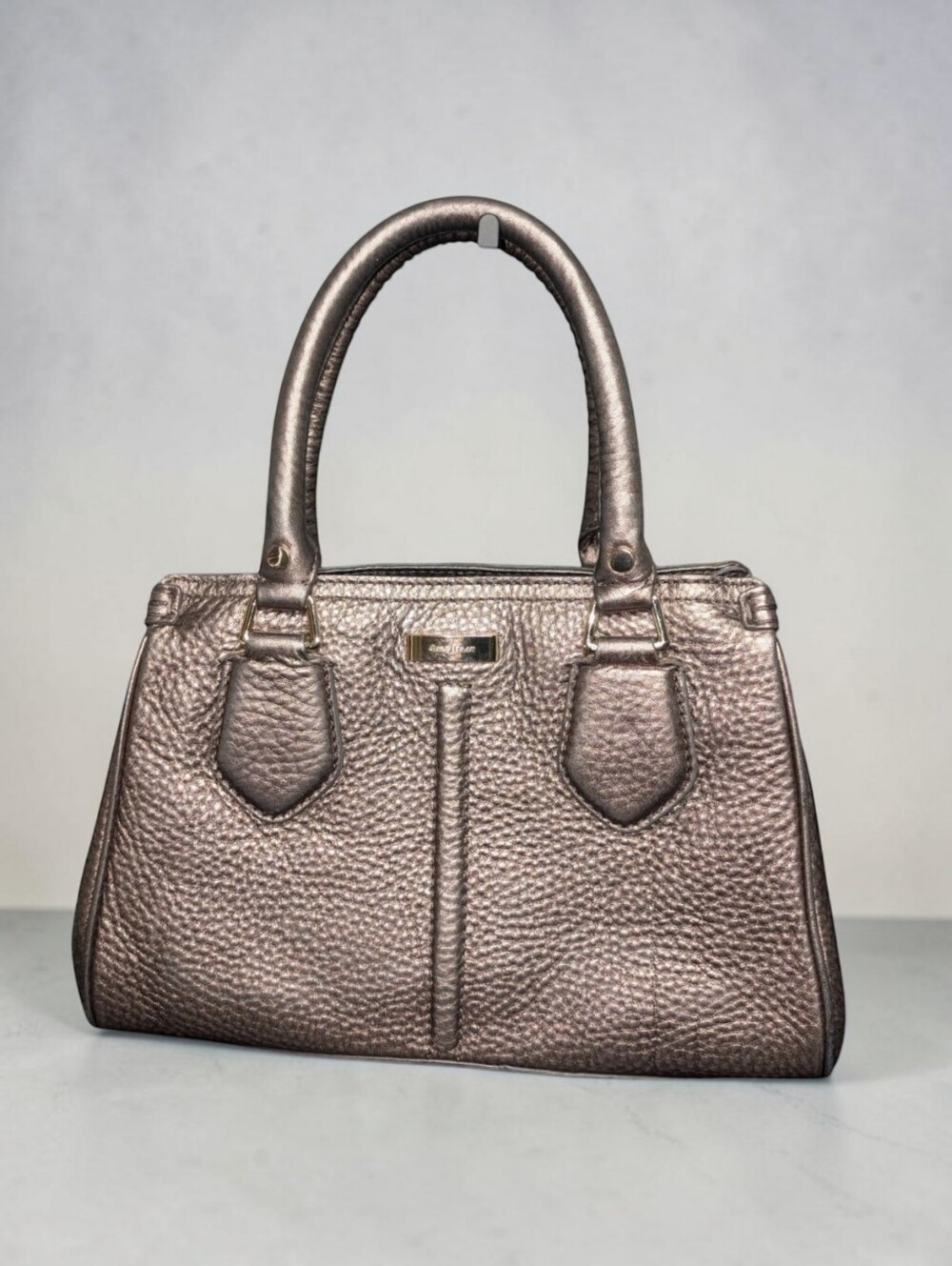 Cole Haan Pewter Metallic Pebbled Leather Handbag Satchel